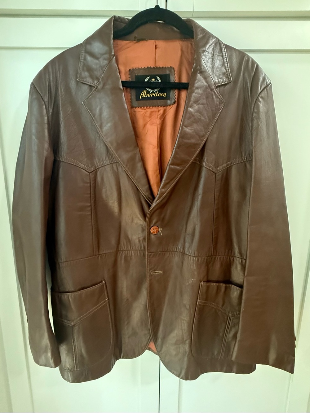 Vintage Aberdeen Genuine Leather Western Blazer Jacket - Size 46  brown